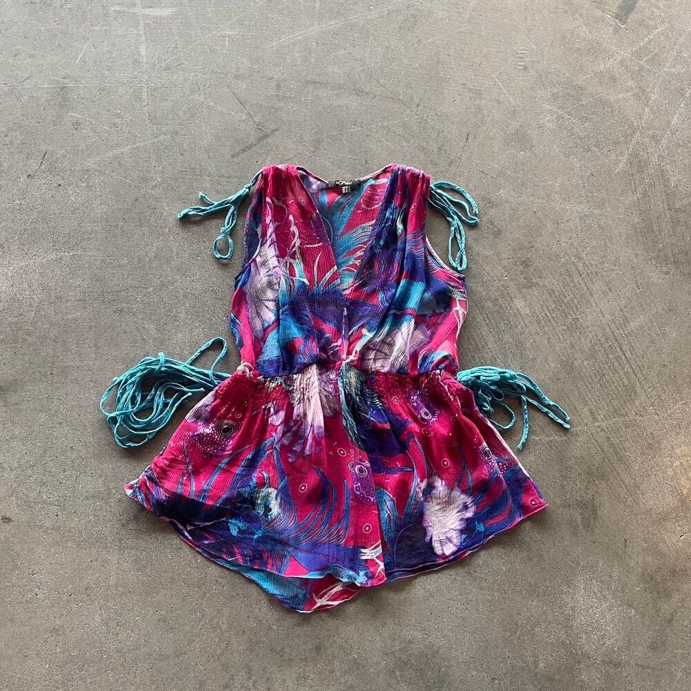 Floral Sleeveless Sheer Top Coquette Fairycore Whimsical Size L